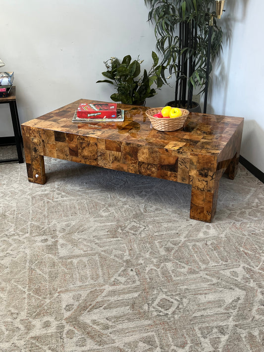 Natural Checkered Wood Coffee Table