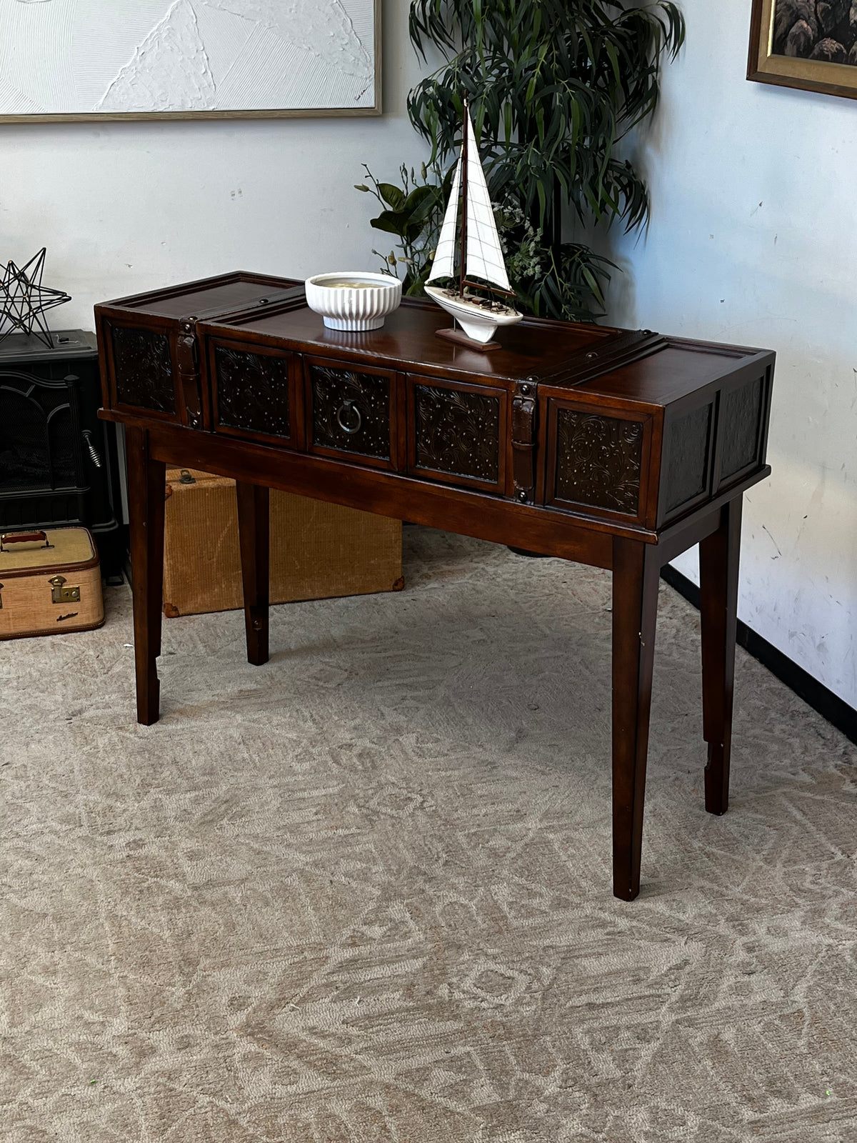 Faux Leather Wooden Console