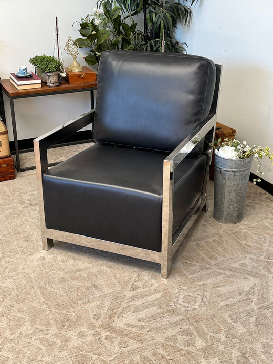 Modern Faux Leather Metal Armchair