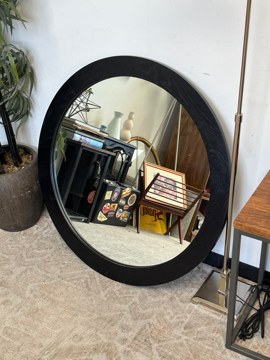 36" Round Black Wood Mirror