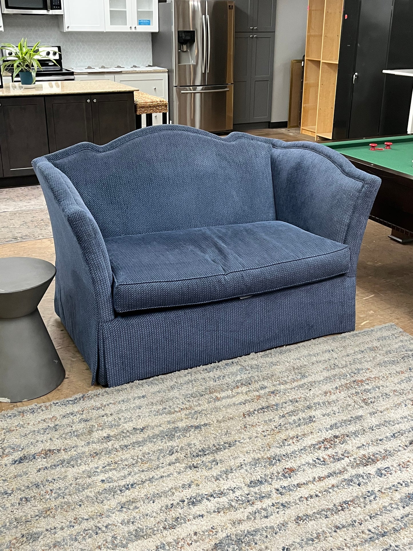 Wesley Hall Blue Linen Loveseat
