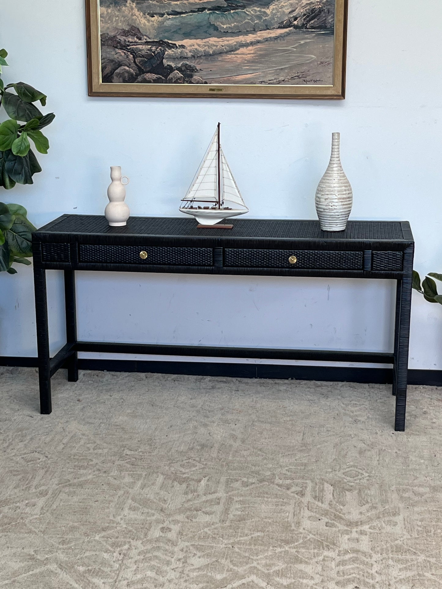 Modern Black Rattan Console