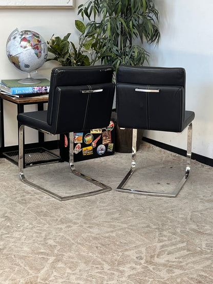 Black Faux Leather Armless Dining Chair Set of 2