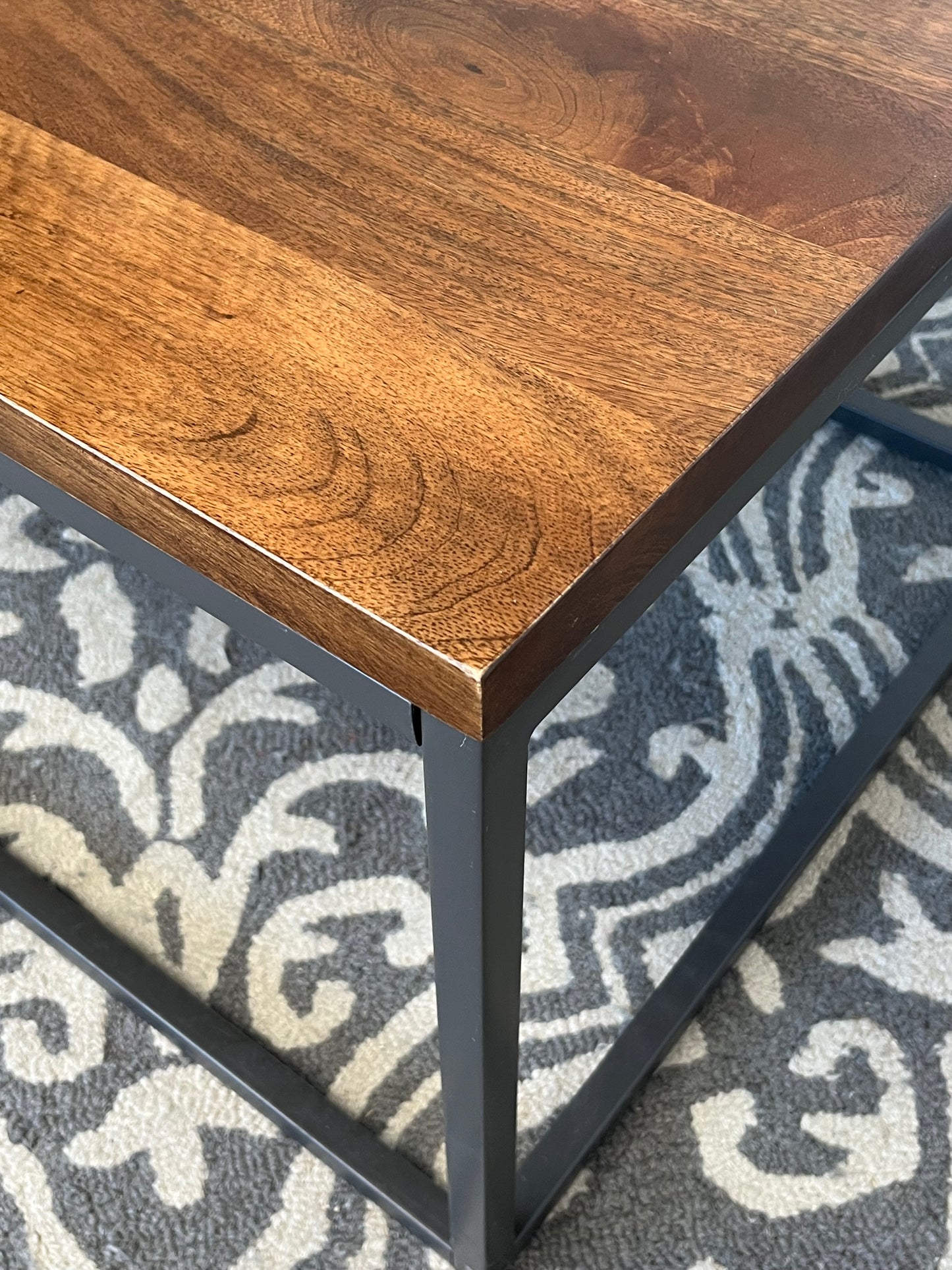 Brown Wooden Coffee Table With Metal Frame