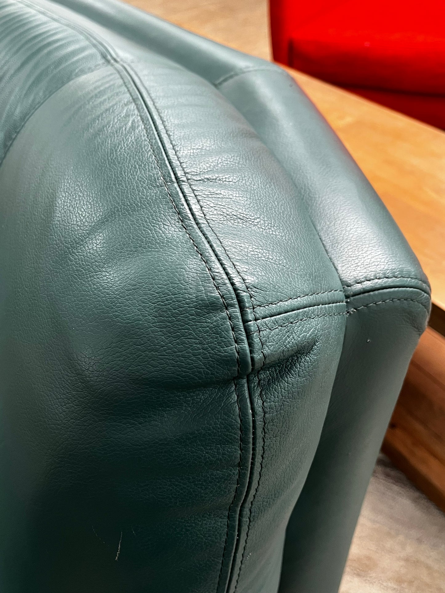 Post Modern Green Leather Loveseat