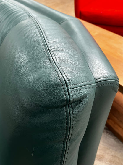 Post Modern Green Leather Loveseat