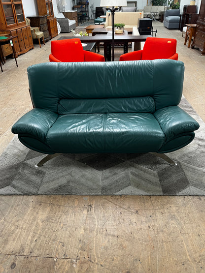 Post Modern Green Leather Loveseat