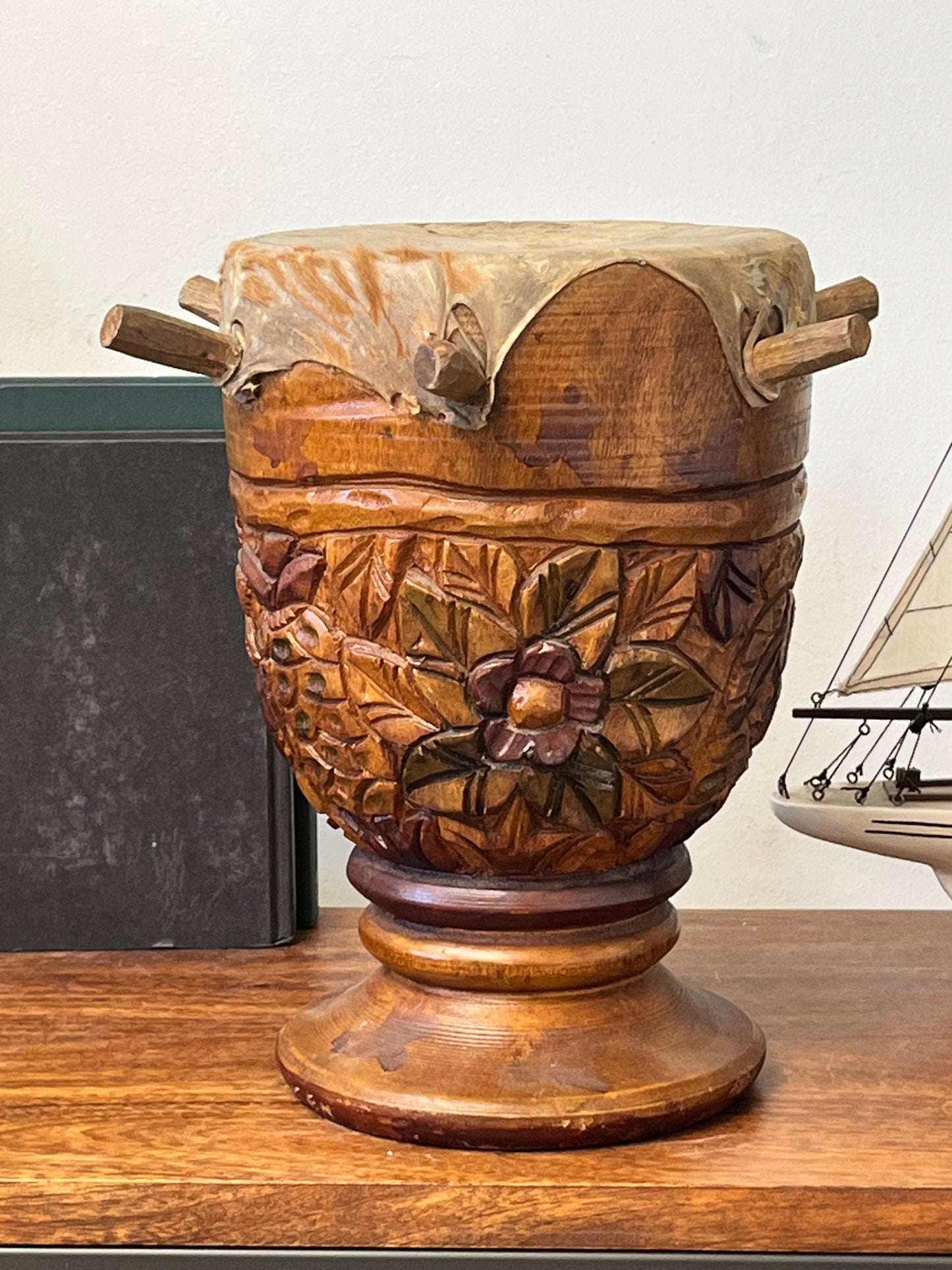 Vintage Hand-Carved St. Maarten Drum