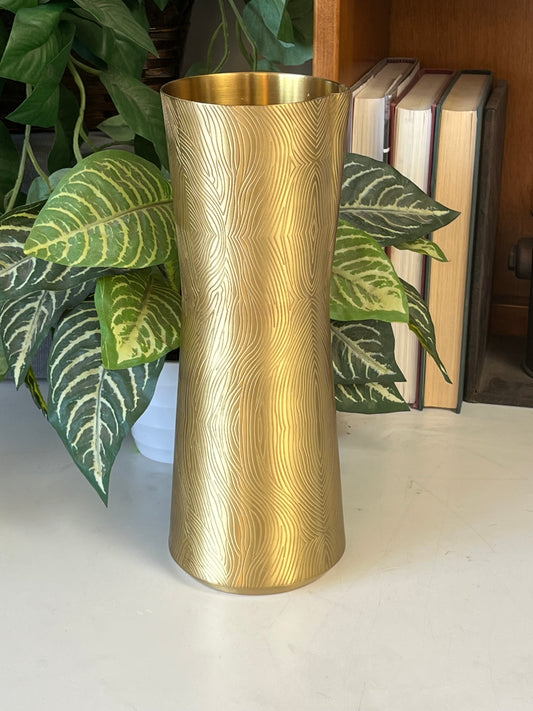 Etched 11.25" Gold Metal Vase/Pitcher