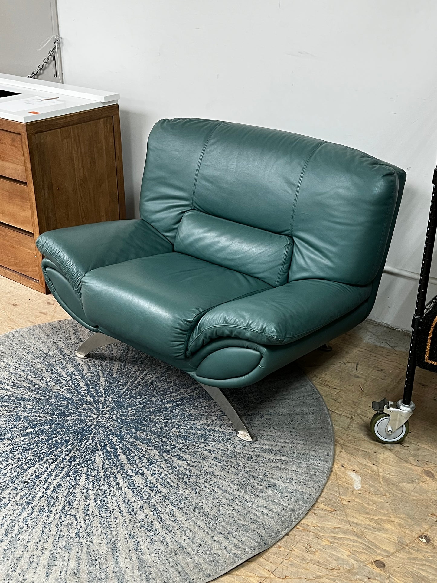 Post Modern Green Leather Armchair