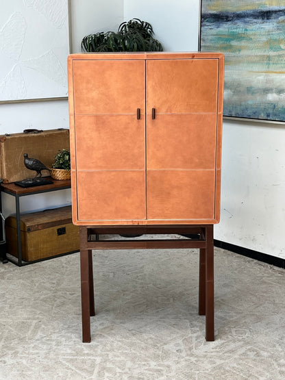 Mid Century Modern Leather Bar Cabinet