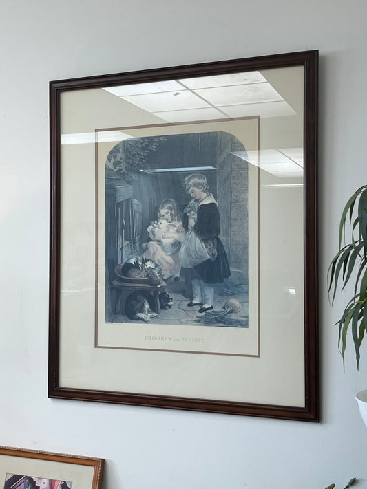 Sir Edwin Henry Landseer "Children and Rabbits" Framed Artwork