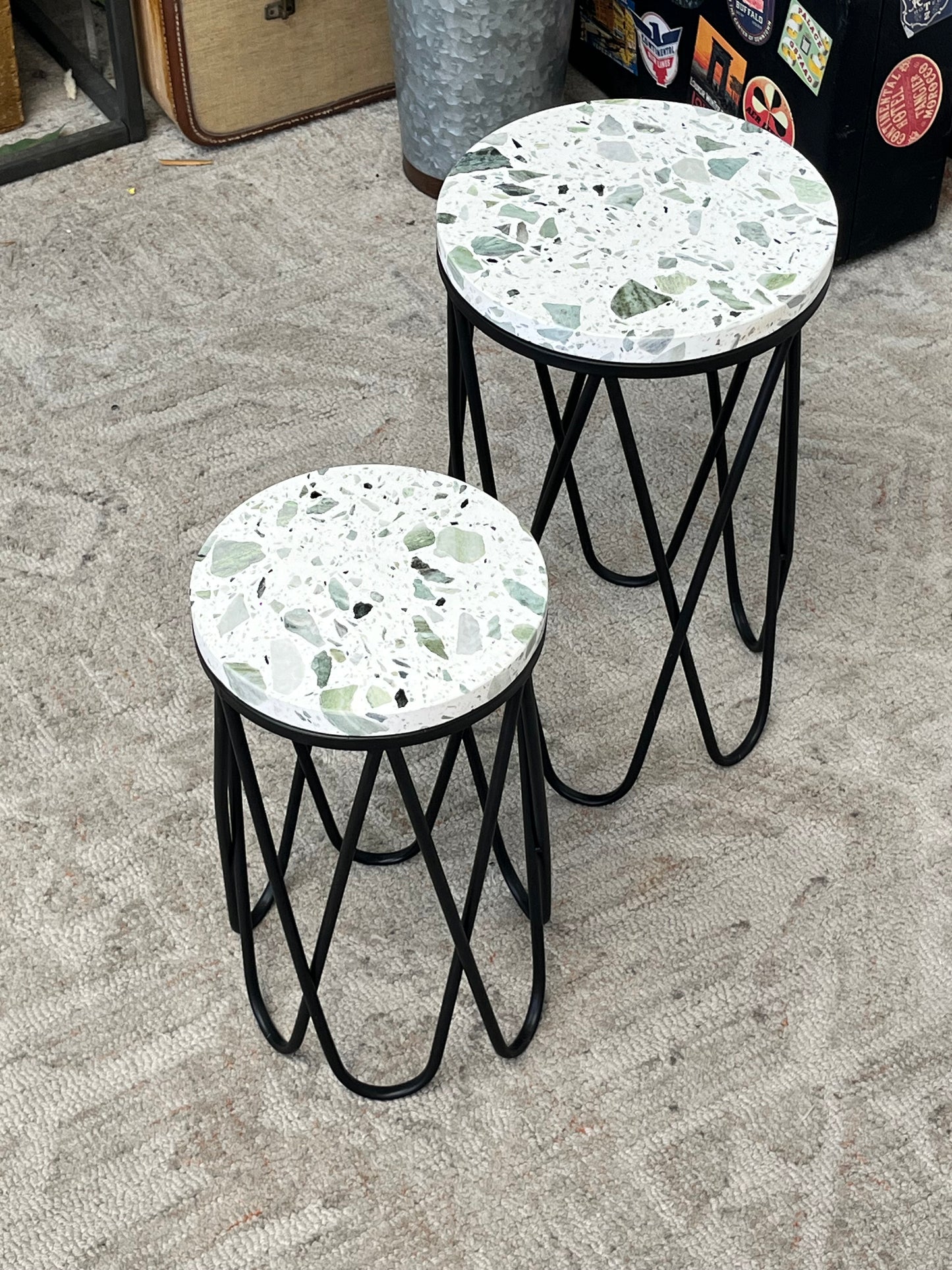 Bent Metal Ceramic Plant Stands Set Of 2