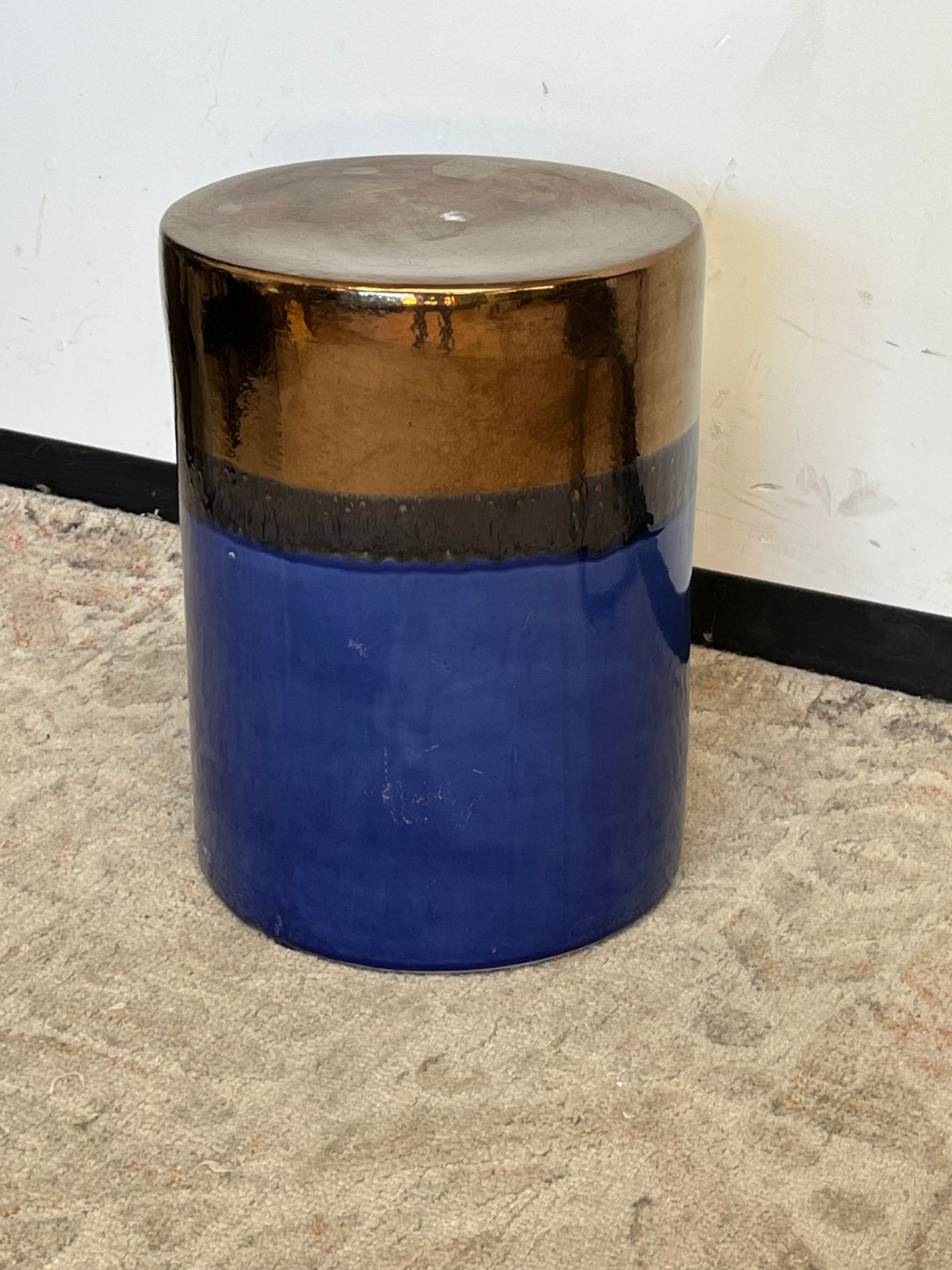 Two Tone Gold/Blue Ceramic Stool
