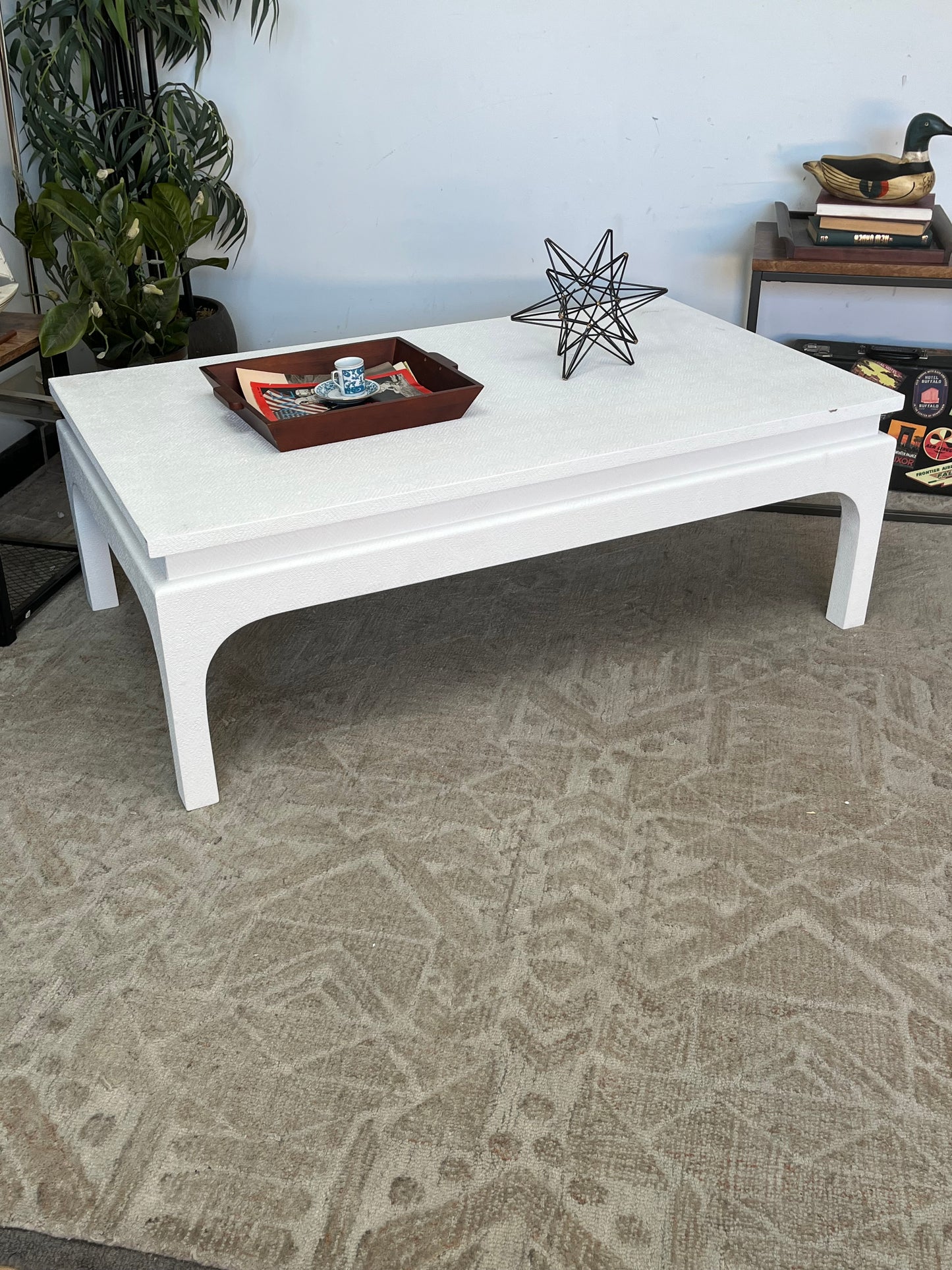 Linen-Wrapped White Coffee Table
