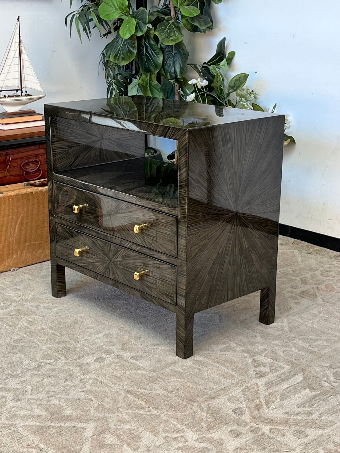 Modern Faux Horn Grey Nightstand