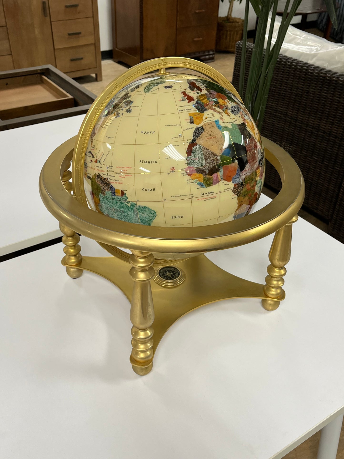 Table Top World Globe with Gemstones