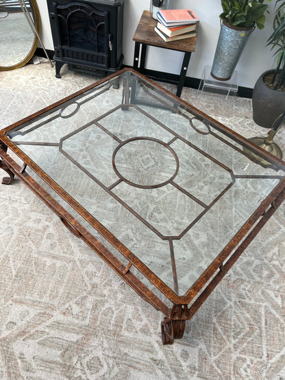 Wrought Iron Style Glass Coffee Table