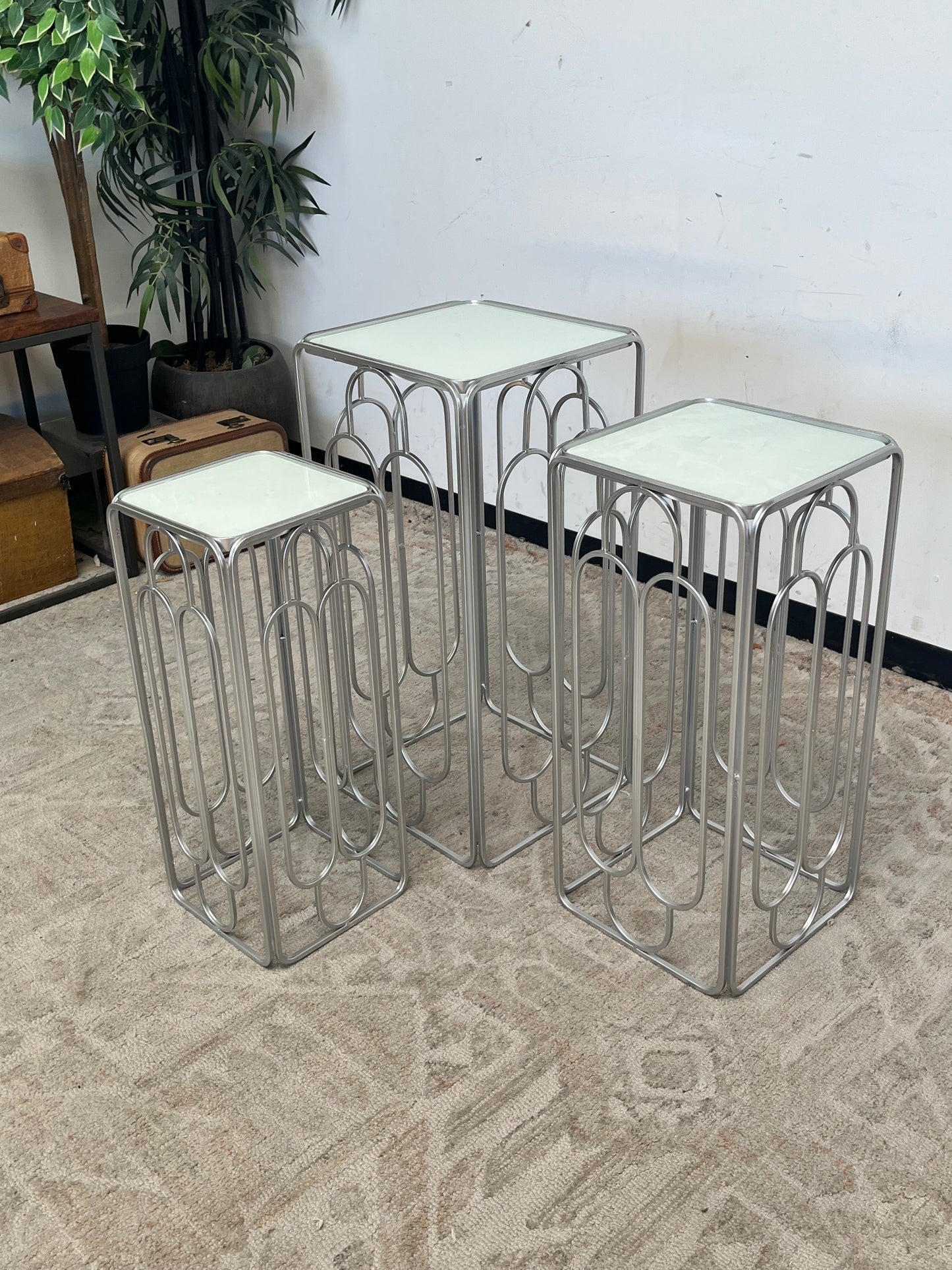 Modern Set Of 3 Metal Side Tables