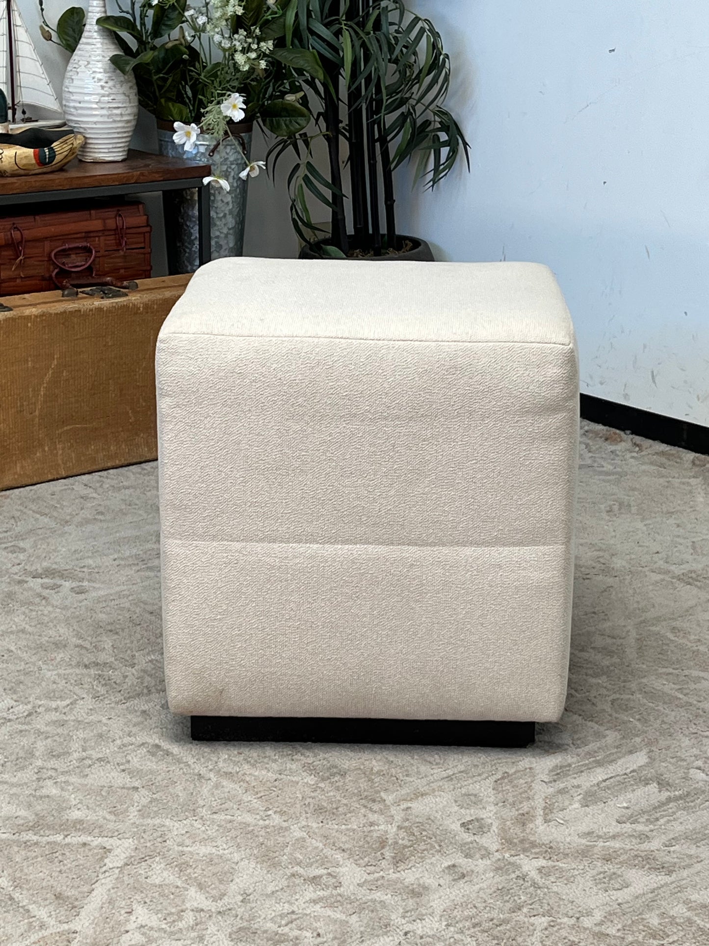Kreiss Square Linen Ottoman