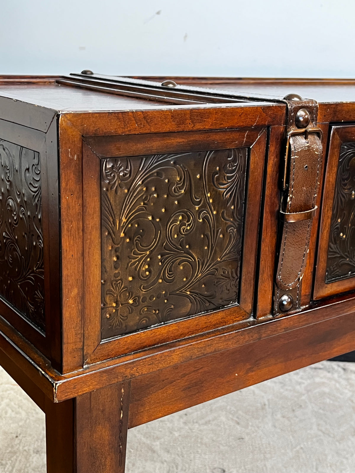 Faux Leather Wooden Console