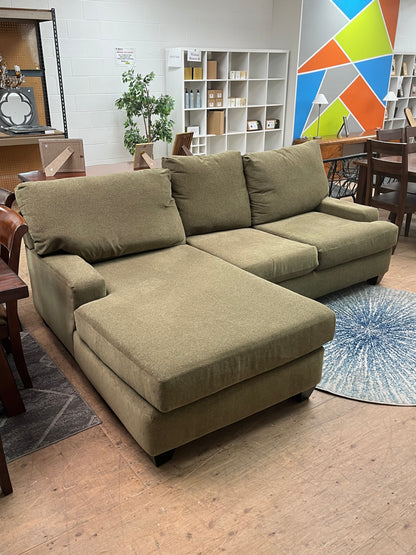 Living Spaces Modern Linen Green Sectional Couch