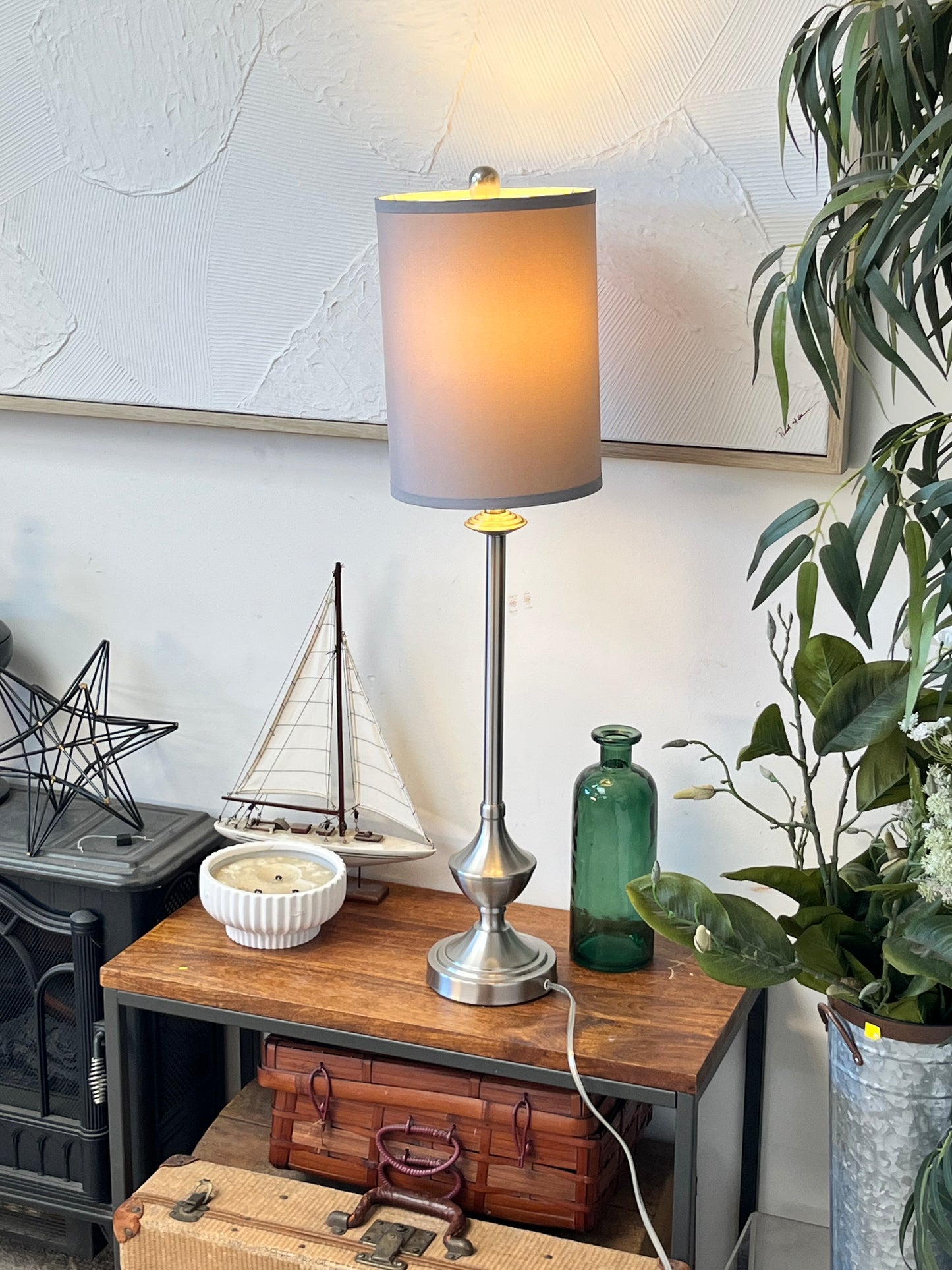 Modern Silver Tone Table Lamp