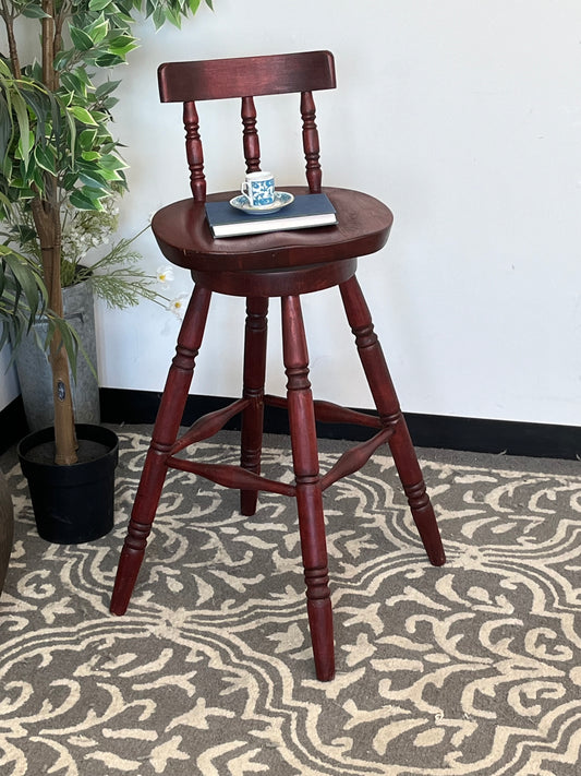 Red Wooden Swivel Stool