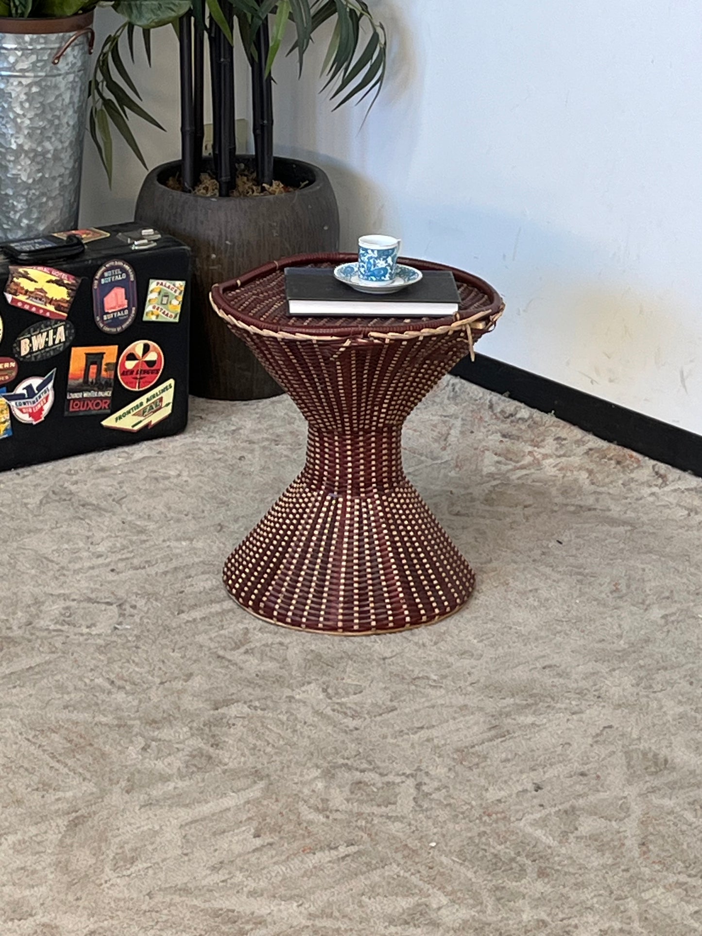 Woven Style Faux Rattan Hourglass Nightstand