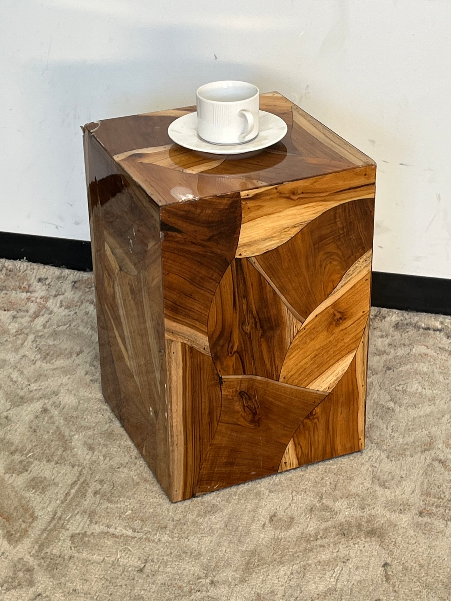 Wood Grain Patterned Cube End Table