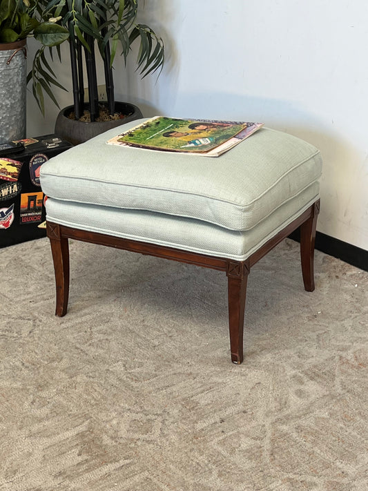 Upholstered Blue Linen Ottoman