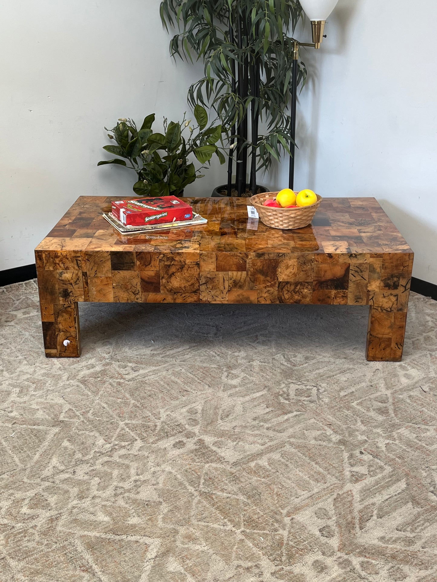 Natural Checkered Wood Coffee Table