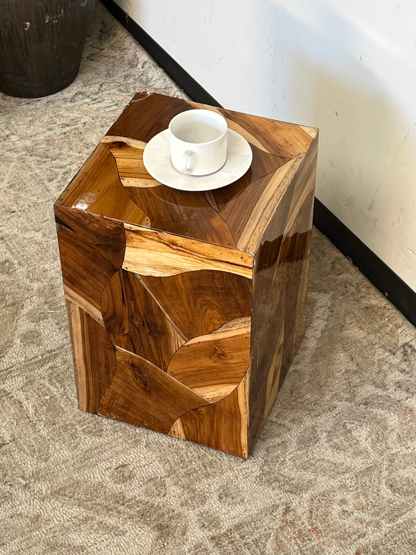 Wood Grain Patterned Cube End Table