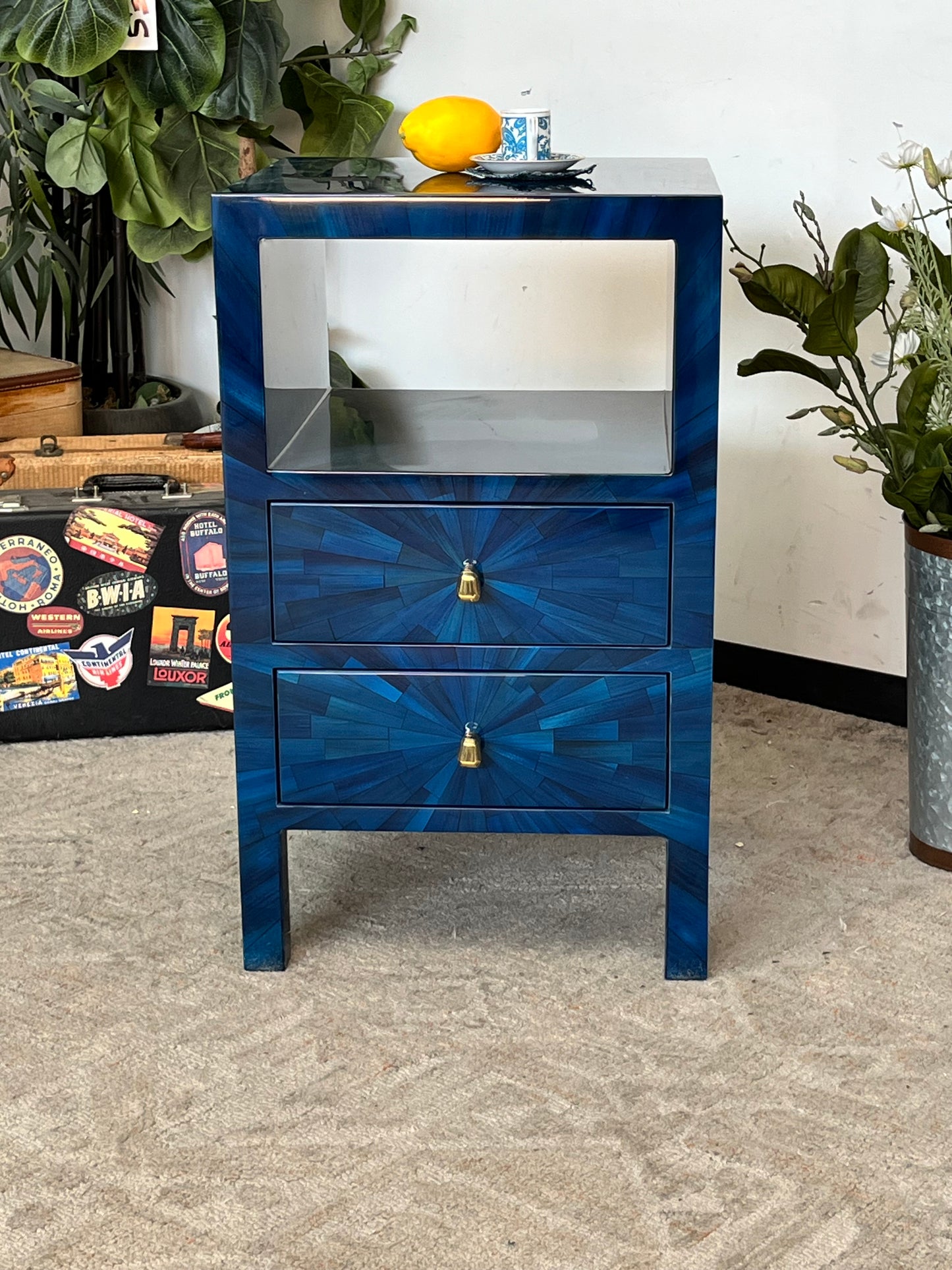 Modern Faux Horn Blue Nightstand