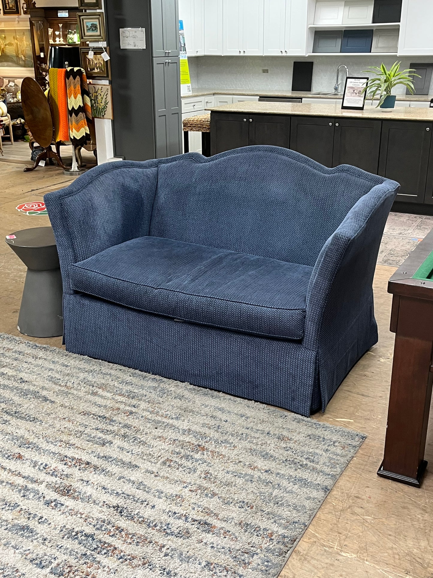Wesley Hall Blue Linen Loveseat