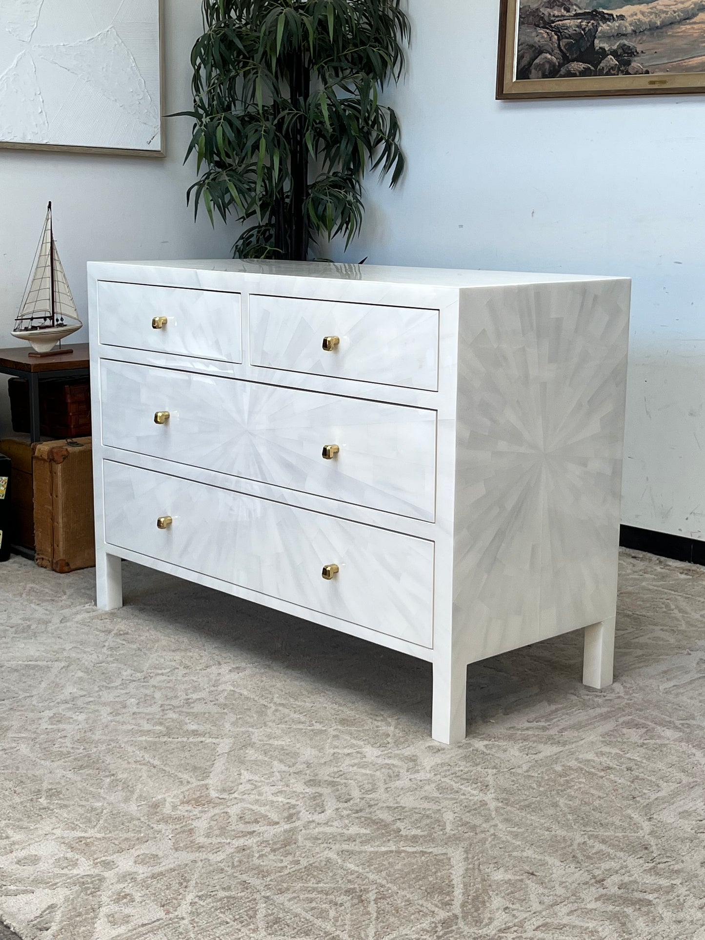 Modern Faux Horn White Dresser