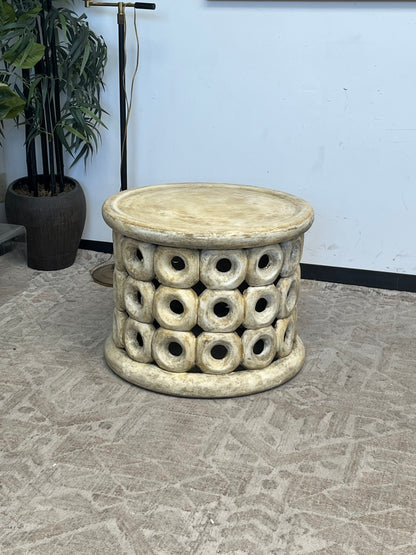 Outdoor Concrete Beige Ring Pattern Side Table
