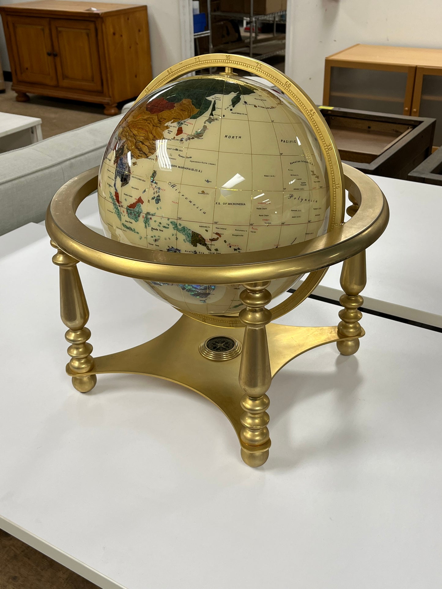 Table Top World Globe with Gemstones