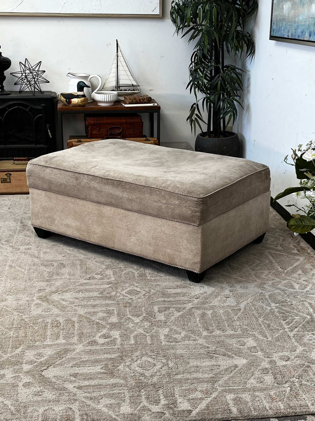 Crate & Barrel Linen Ottoman w/ Storage