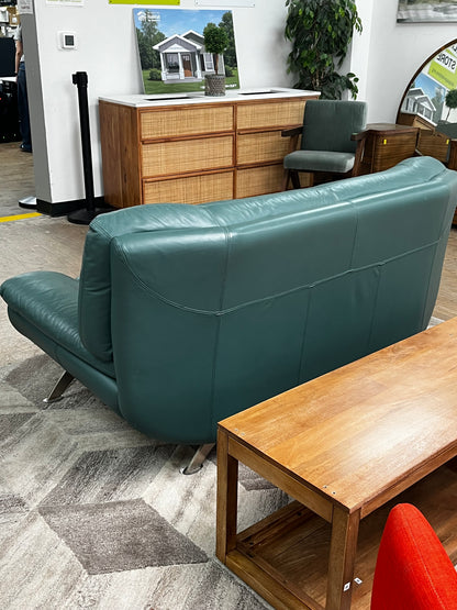 Post Modern Green Leather Loveseat