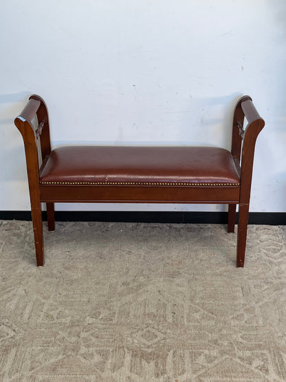 Vintage Nailhead Finish Leather Bench