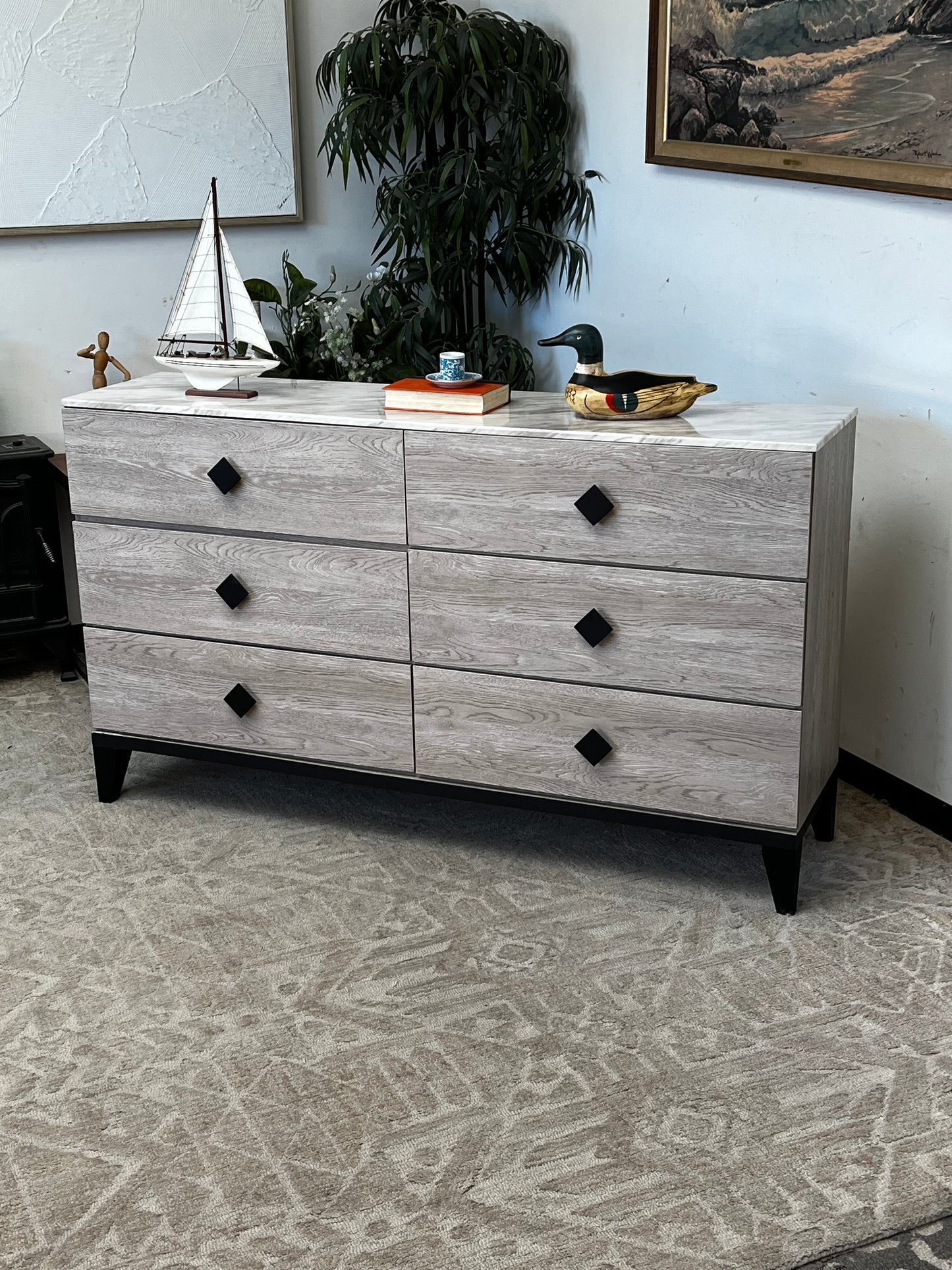 Modern Faux Marble Top Dresser