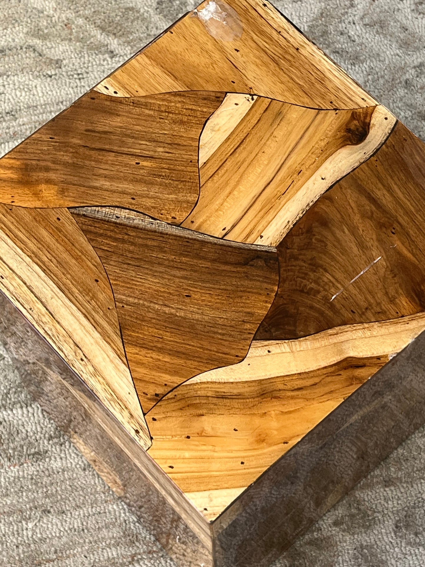 Wood Grain Patterned Cube End Table
