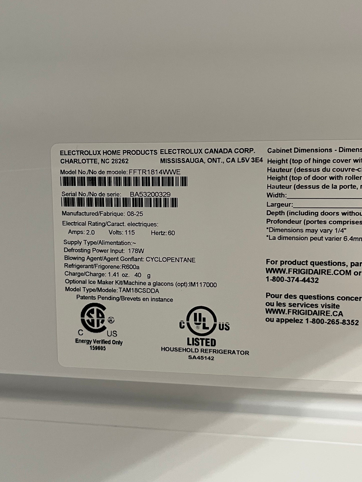 Frigidaire White 18.3 Cu. Ft. Top Freezer Refrigerator