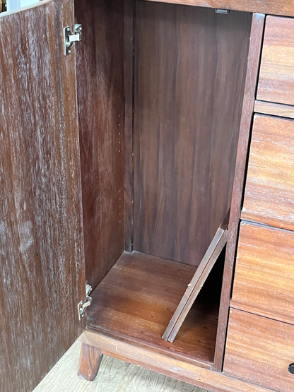 Mid Century Style 5 Drawer and 1 Door Wooden Dresser