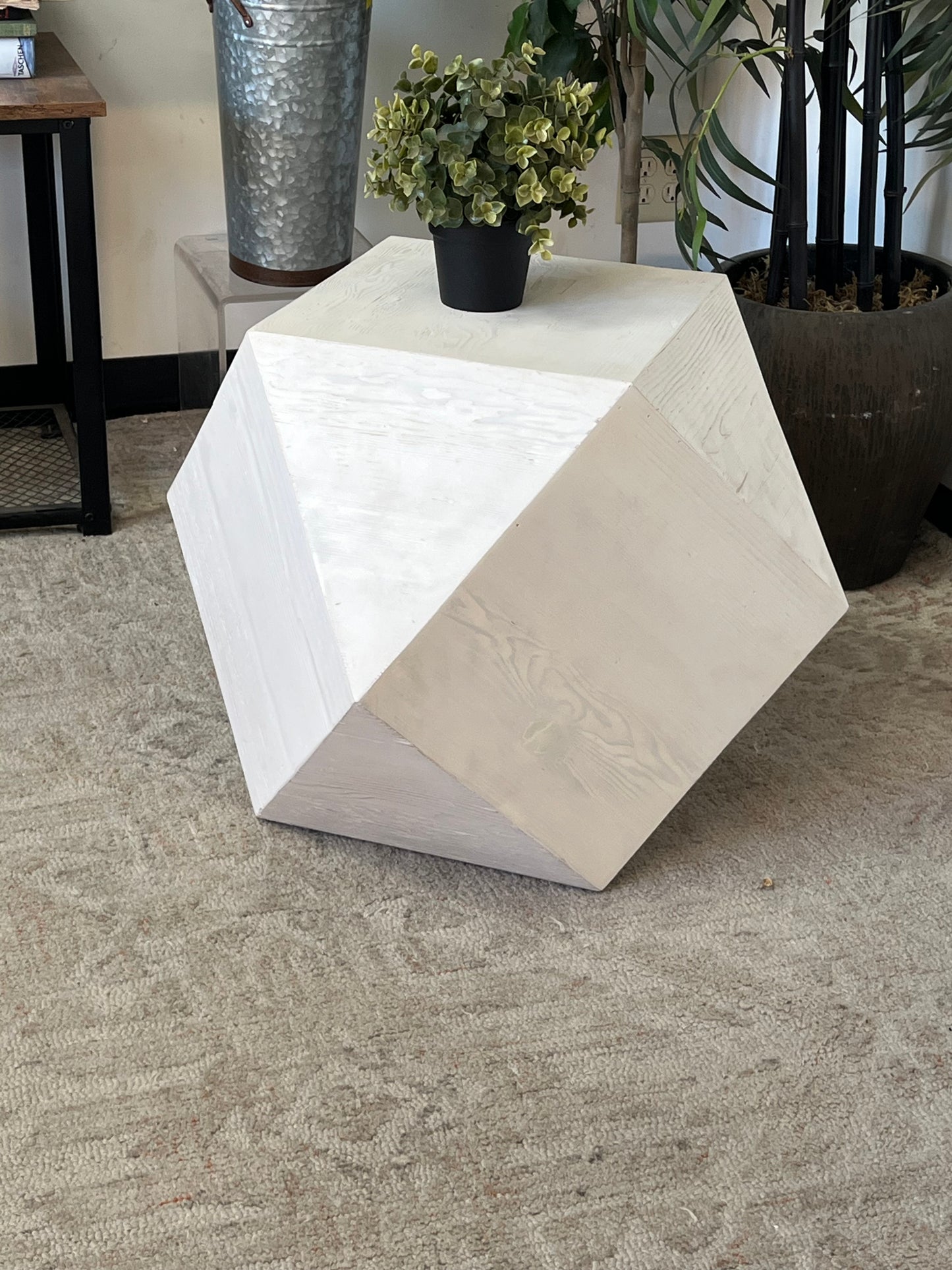 Geometric Cube White Nightsand