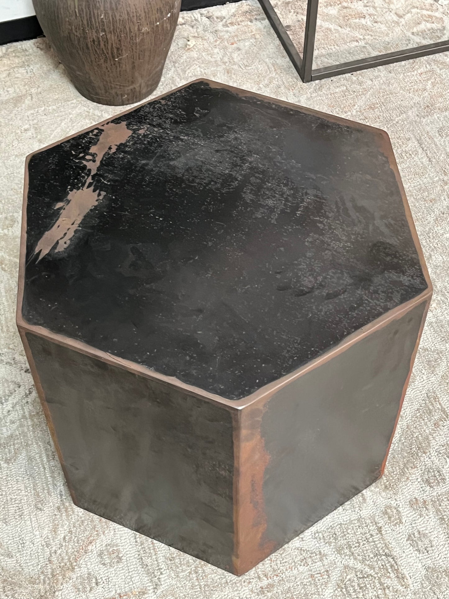 Modern Metal Hexagonal Black End Table