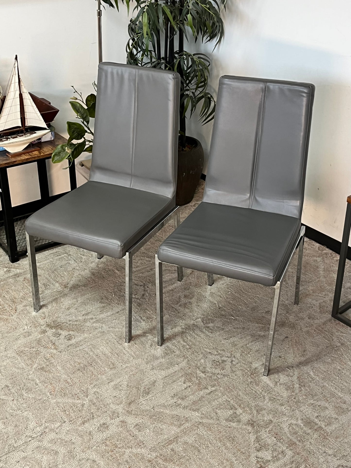 Modern Faux Leather Gray Chairs Set of 2