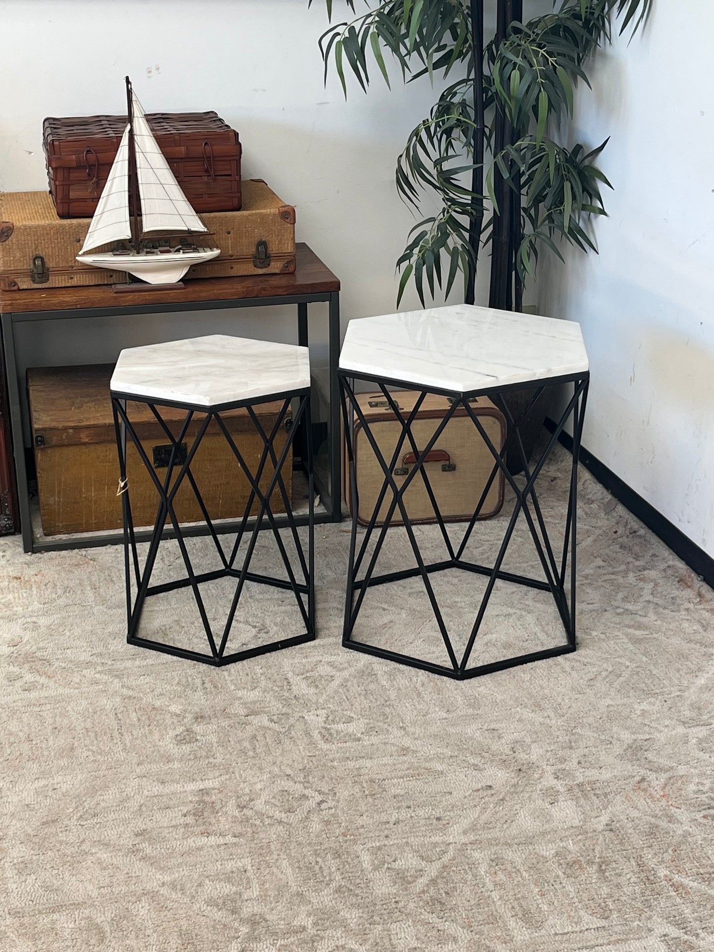 Hexagonal Marble Side Table Set of 2