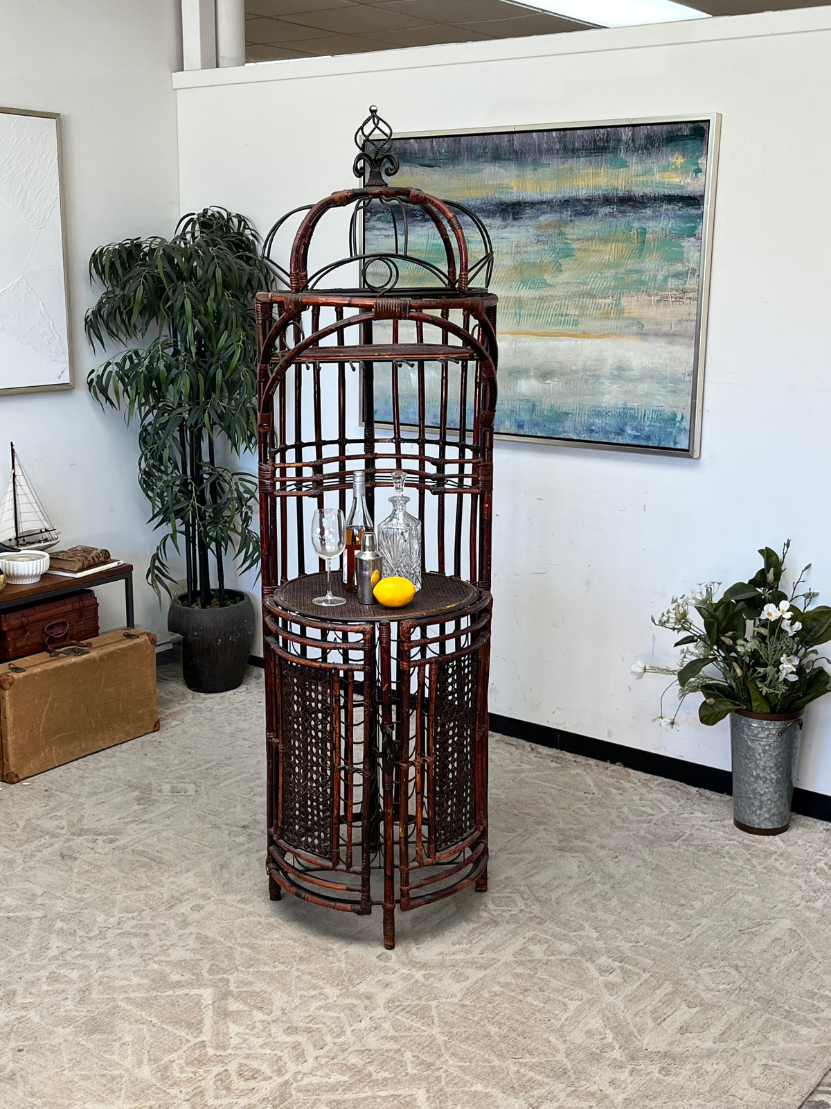 Bamboo Birdcage Style Bar Cabinet